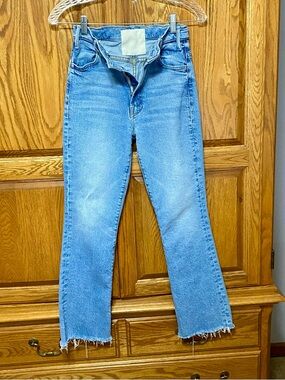 Mother Superior The Hustler Ankle Fray Surreal Light Wash Jeans Sz 25 Raw Hem